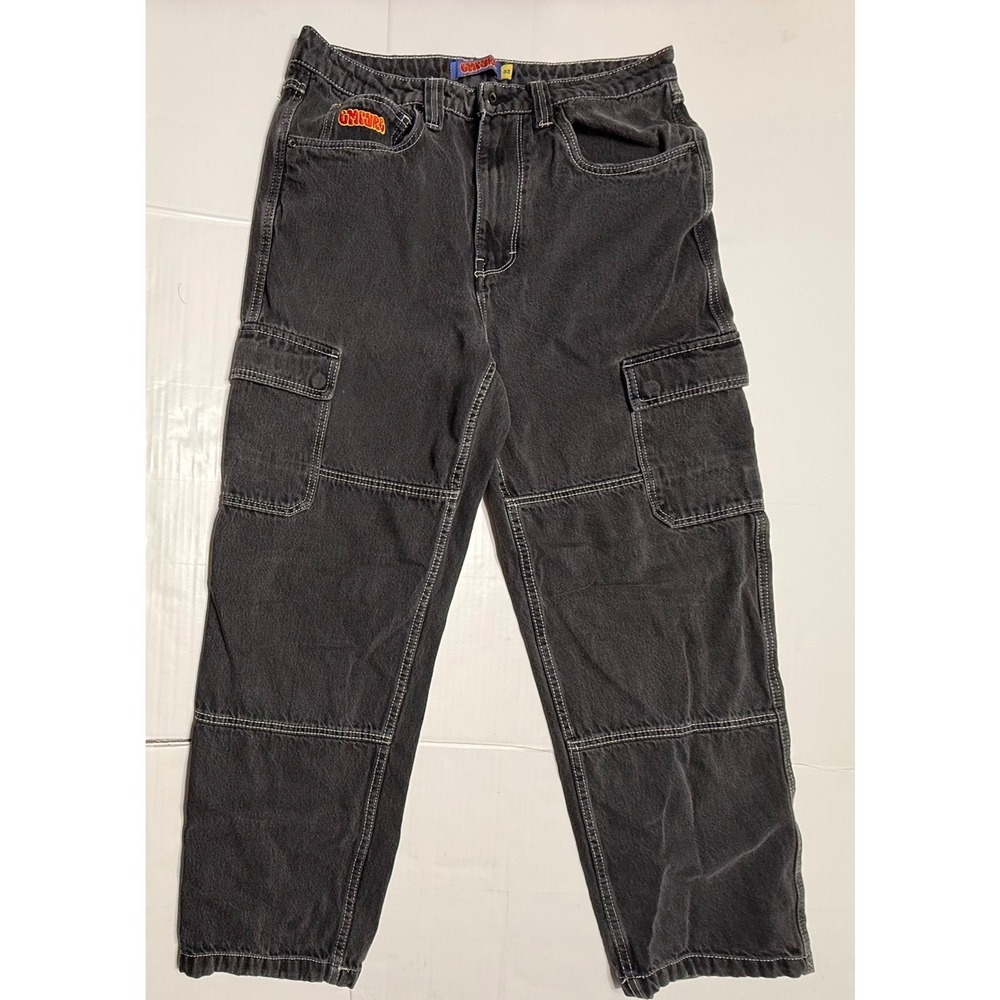 Empyre Loose Fit Cargo Jeans Mens 32 Washed Black Y2K Skate Streetwear
